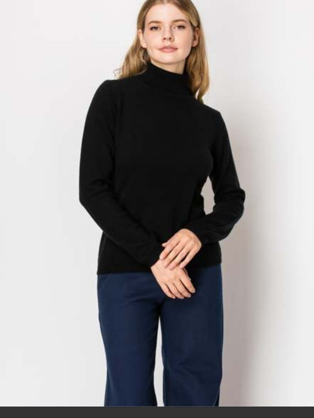 The Cashmere Shop black cashmere turtleneck Sz M - Picture 1 of 6